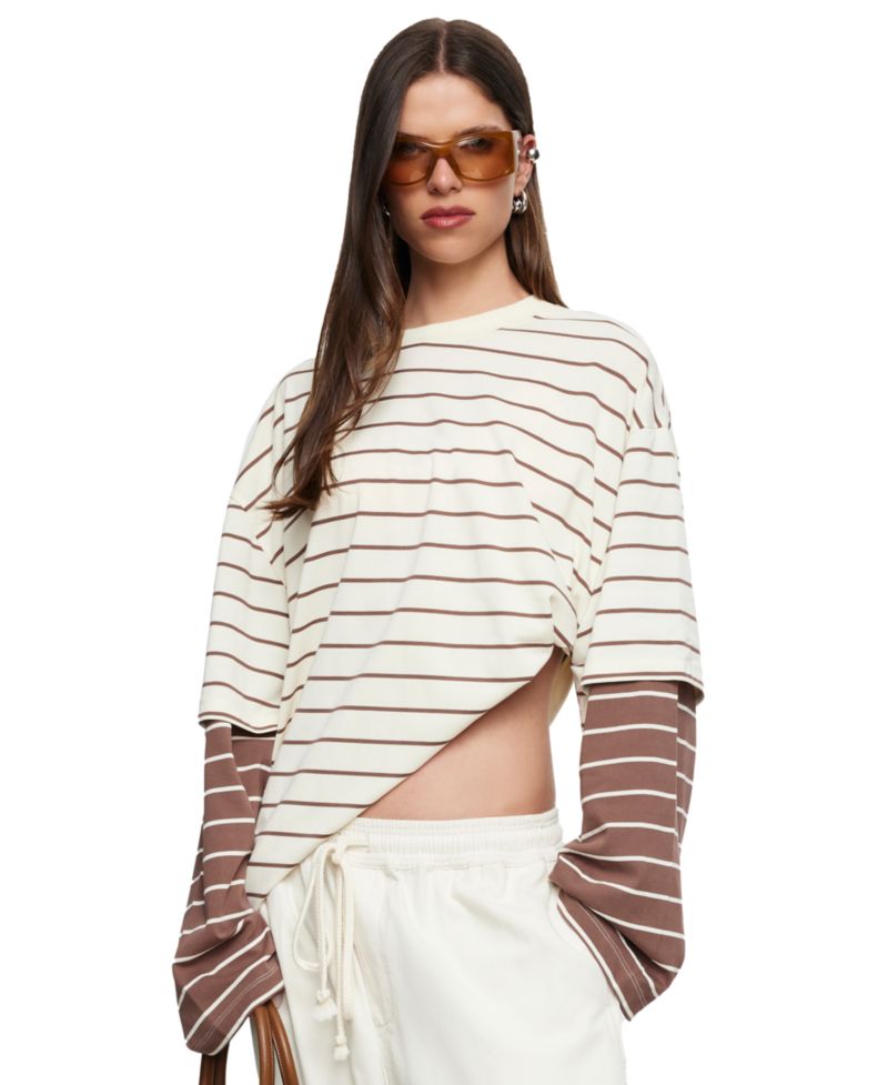 Women's Bottega Long-Sleeve Striped Oversized T-Shirt