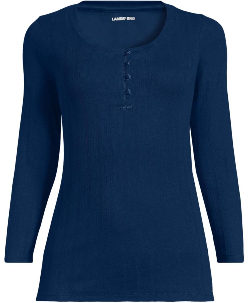 Women's 3/4 Sleeve Variegated Micro Rib Henley