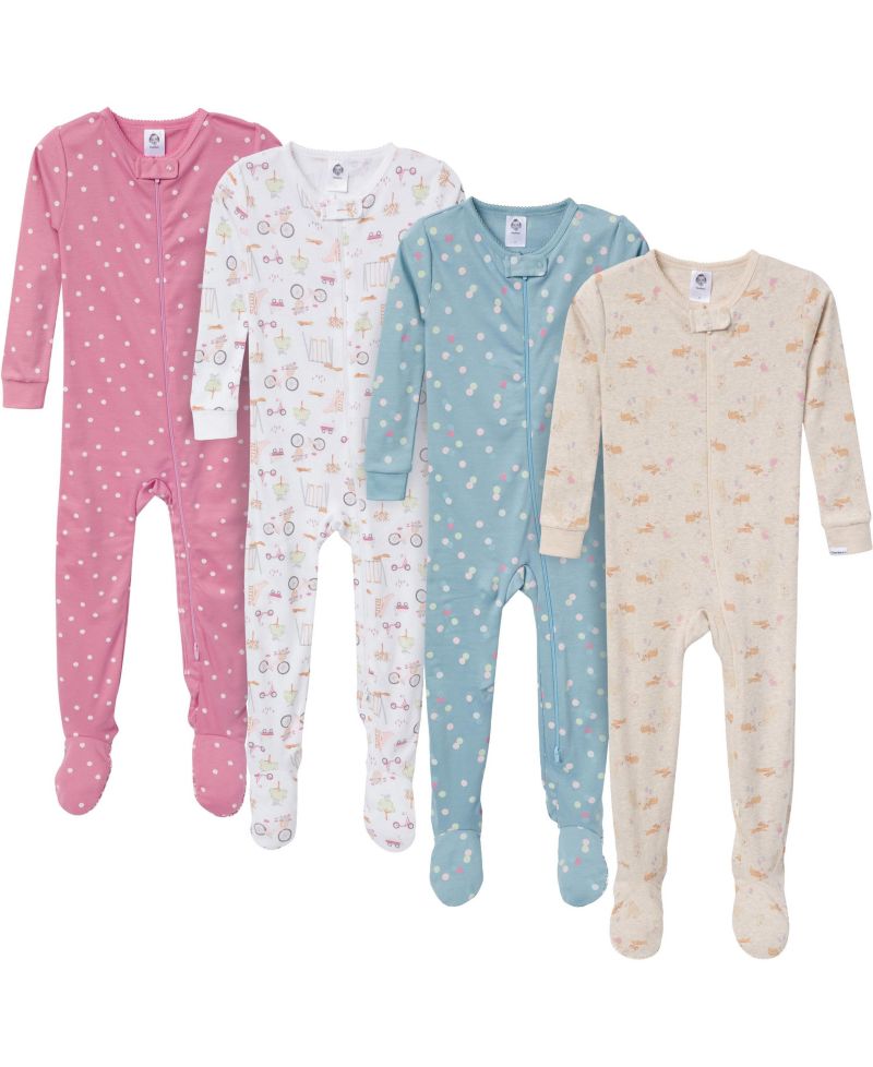 Baby Girls' Snug Fit Footed Pajamas, 4-Pack, Dog
