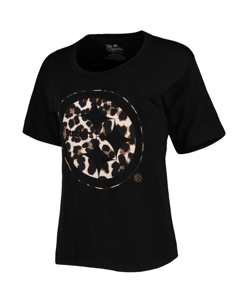 Women's Threads T.J. Watt Black Pittsburgh Steelers Leopard Player Name and Number Tri-Blend T-shirt