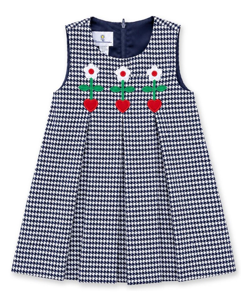 Girls (4-6X) Houndstooth Jumper with Hearts and Flowers Dress