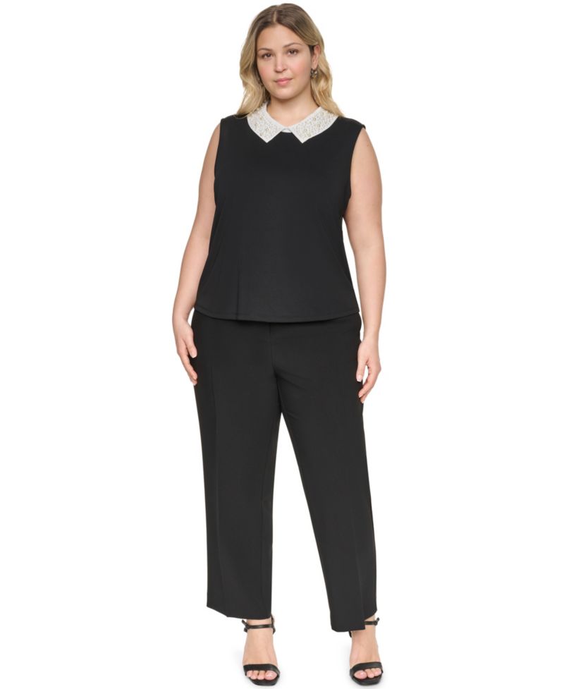 Plus Size Imitation Pearl Collar Knit Top