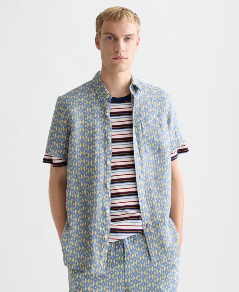 Men's Printed Linen Regular-Fit Short-Sleeve Shirt