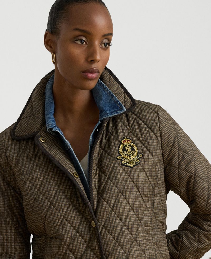 Women's Crest Quilt Diamond-Quilted Plaid Jacket