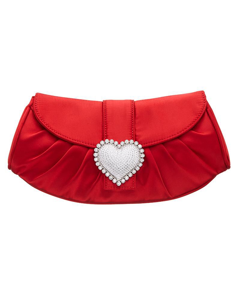 Crystal Heart Adorned Clutch Handbag