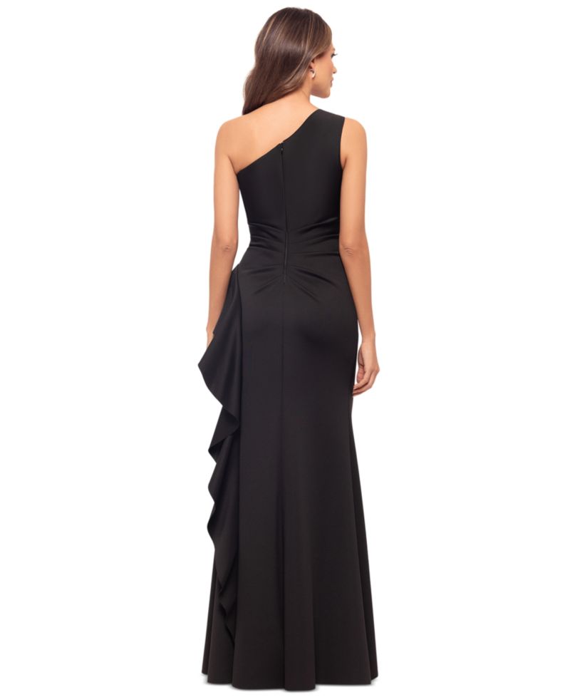 Petite Ruffled One-Shoulder Scuba Gown