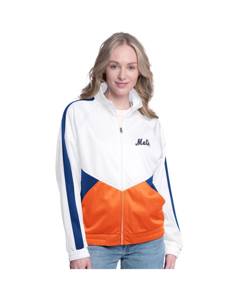 Women's White/Royal New York Mets Rally Rhinestone Raglan Full-Zip Track Jacket