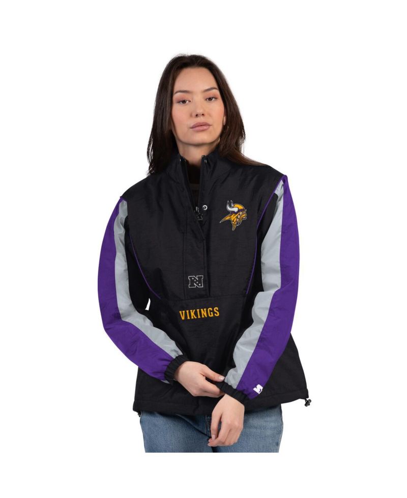 Women's Black/Purple Minnesota Vikings Thursday Night Gridiron Half-Zip Jacket