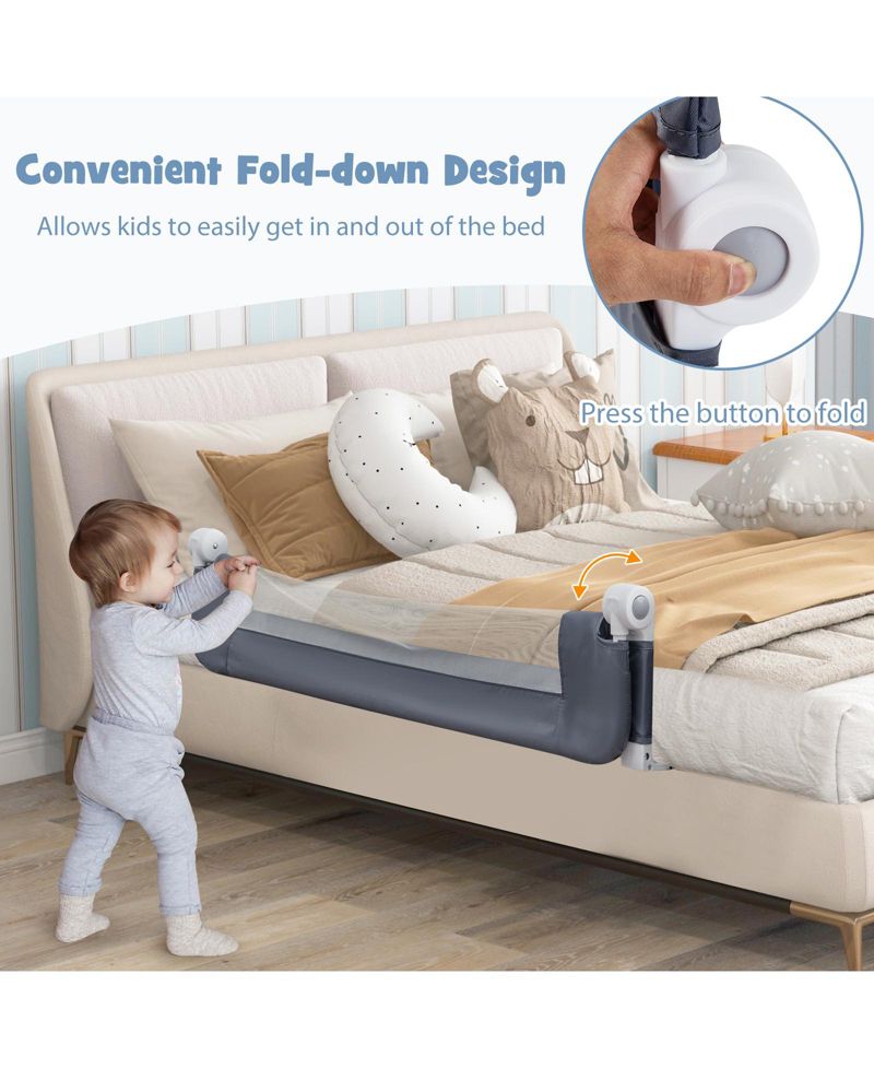 Foldable Baby Bed Rail with Swing Down Feature Toddler Bed Guard Safety Barrier