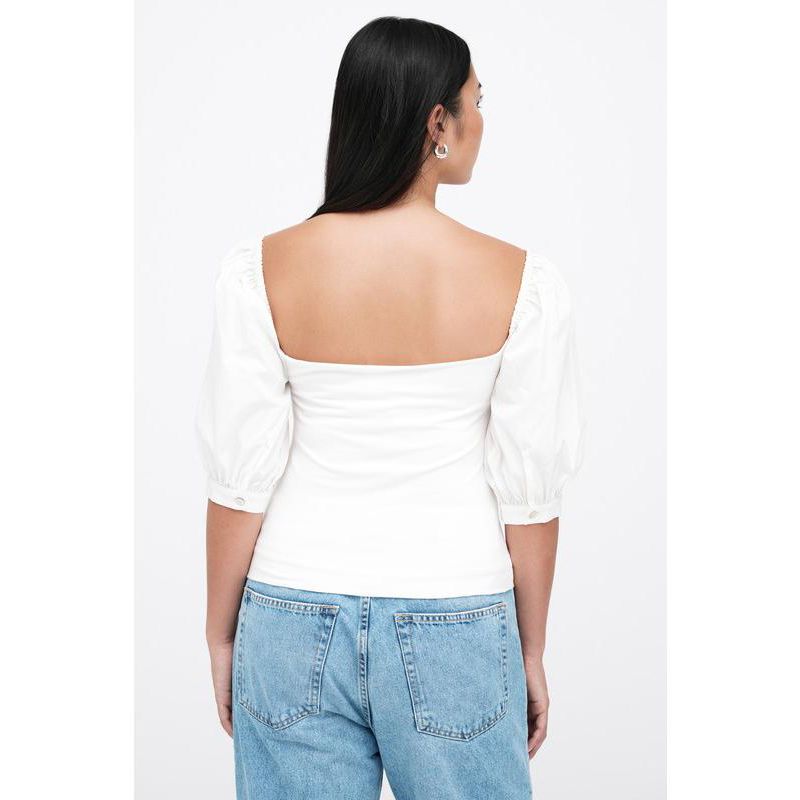 Women's Alana Square-Neck Puff-Sleeve Cotton Fitted Jersey Top