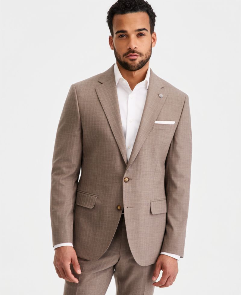 Men's Modern-Fit Wool-Blend Tan Pinstripe Suit Separates Jacket
