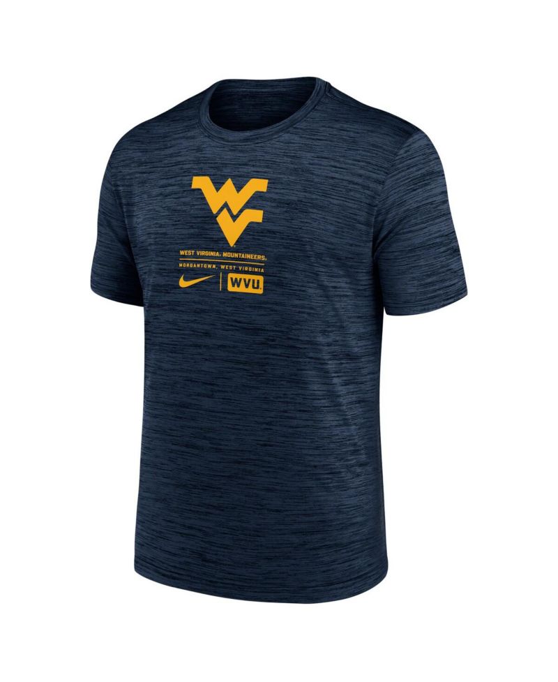 Men's Navy West Virginia Mountaineers Campus Center Block Velocity Performance T-Shirt