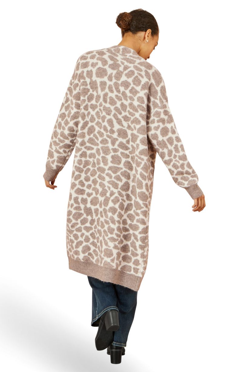 Women's Animal Print Intarsia Long Cardigan