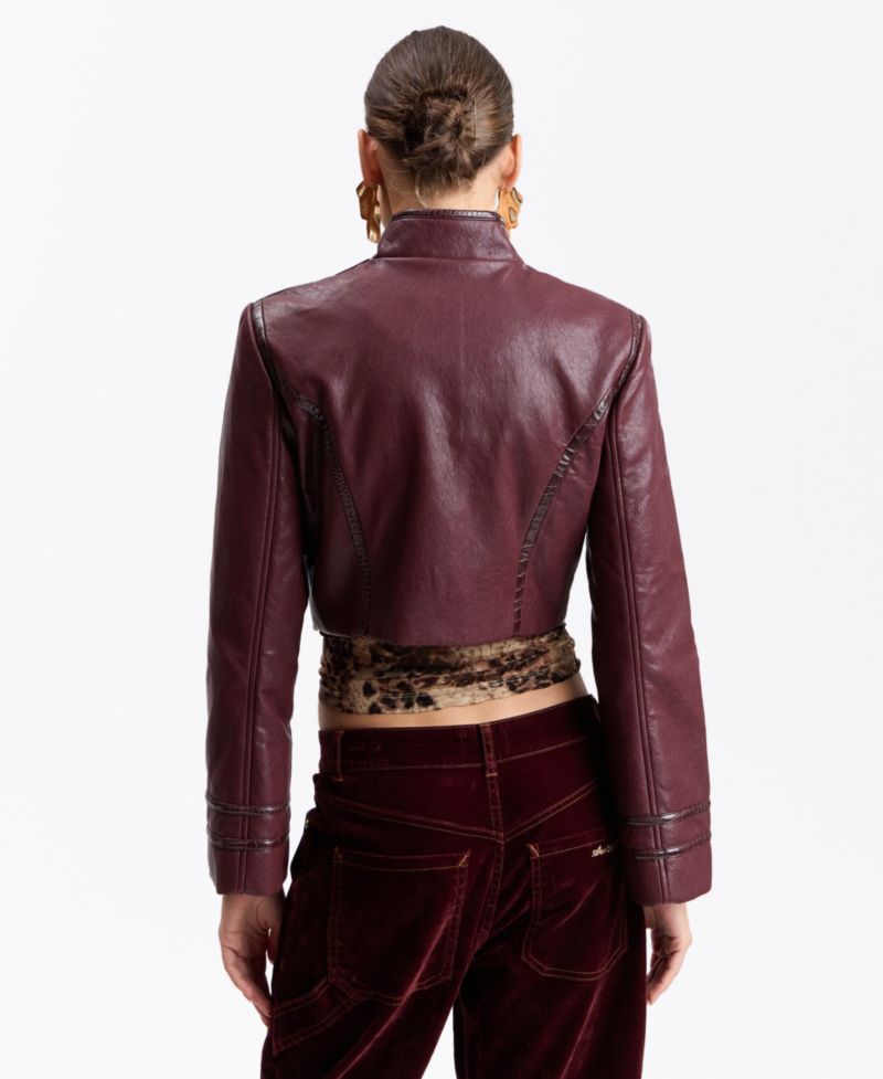 Women's Double-Breasted Military-Style Cropped Faux Leather Jacket