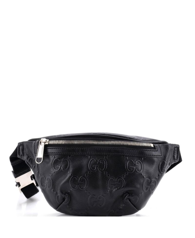 Small GG Embossed Perforated Adjustable Leather Belt Bag