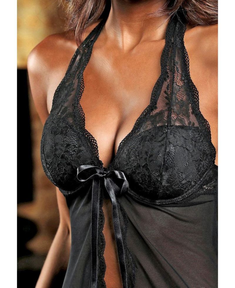 Women's Front Closure Lace Removable Pads Babydoll