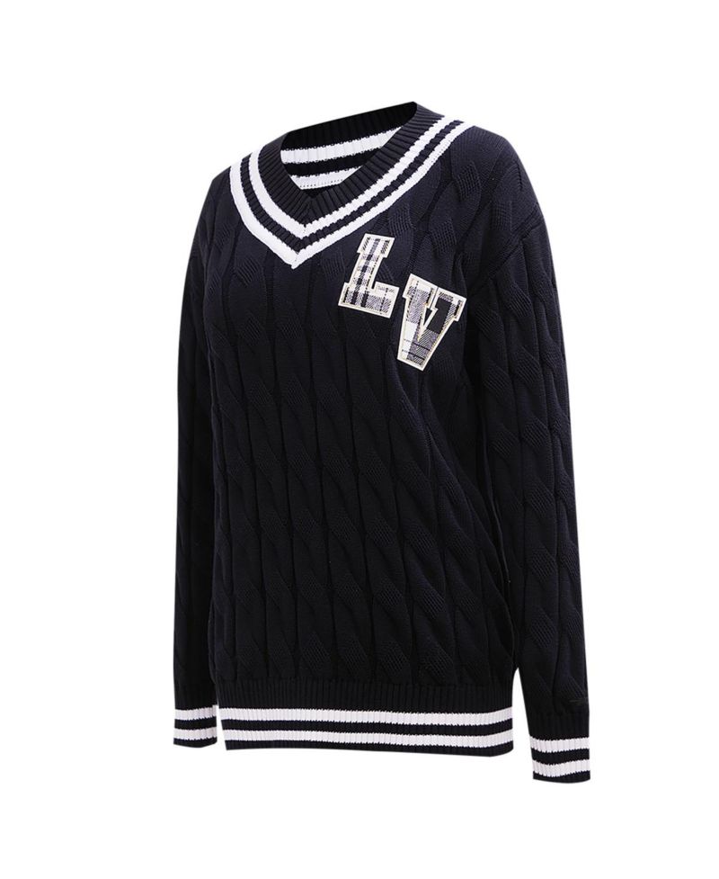 Women's Black Las Vegas Raiders Prep V-Neck Pullover Sweater