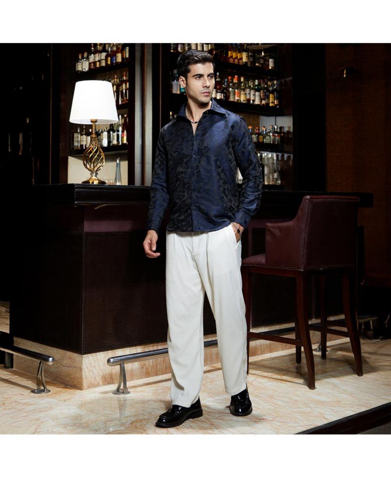 Men's Navy Blue Abstract-Woven Shirt