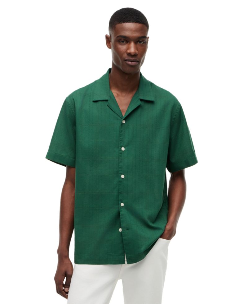 Men's Open-Structure Camp Collar Windowpane Shirt