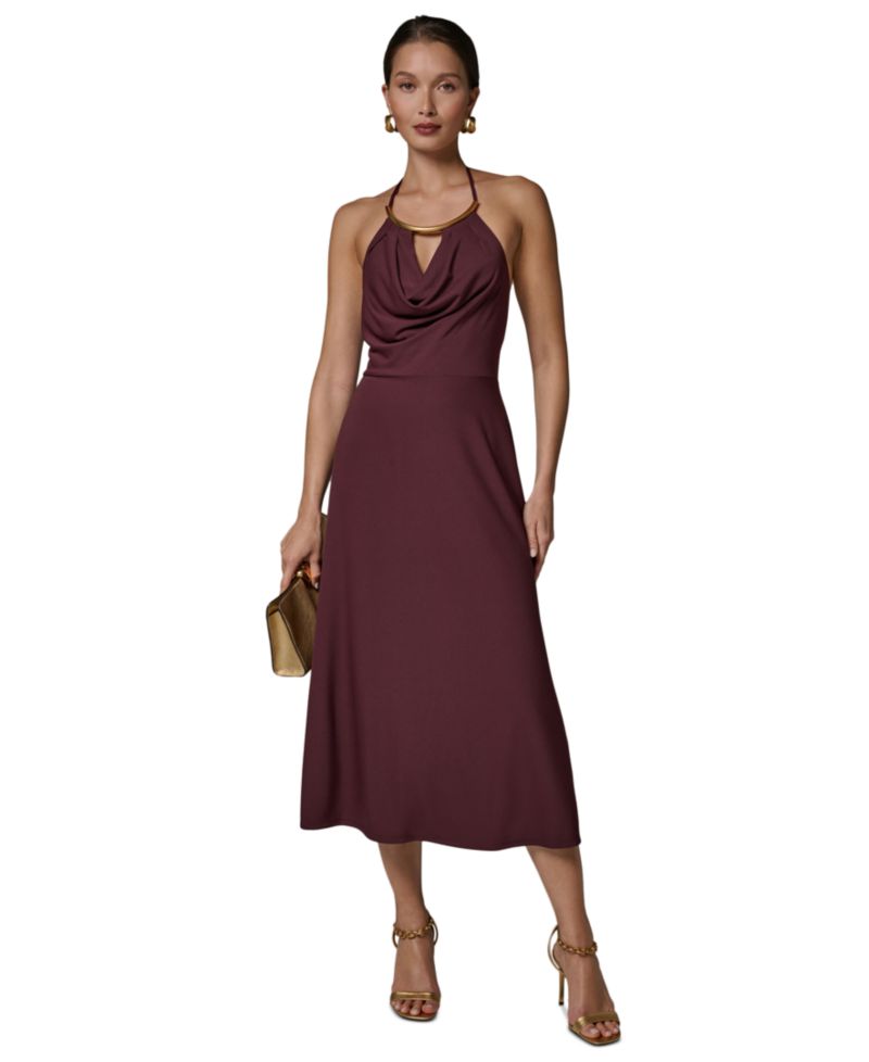 Women's Halter Hardware Neck Detail Midi Dress