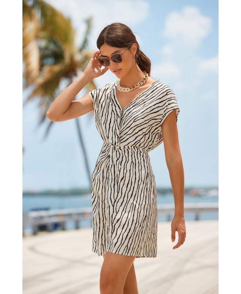 Women's Viscose Printed Twist Surplice-Neck Short Dress