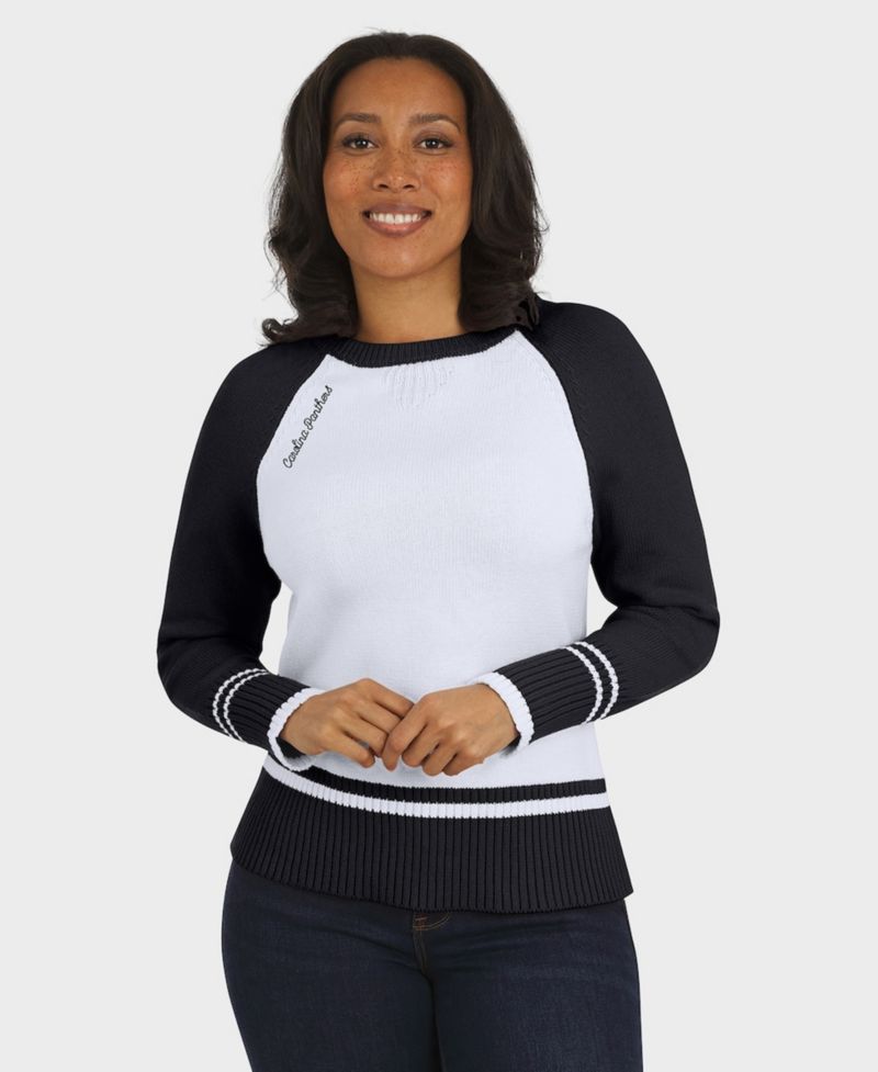 Women's White/Black Carolina Panthers Colorblock Raglan Sweater