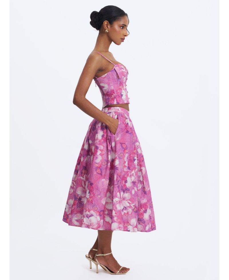 Women's Xalina Blooming Linen Low-Rise Midi Skirt