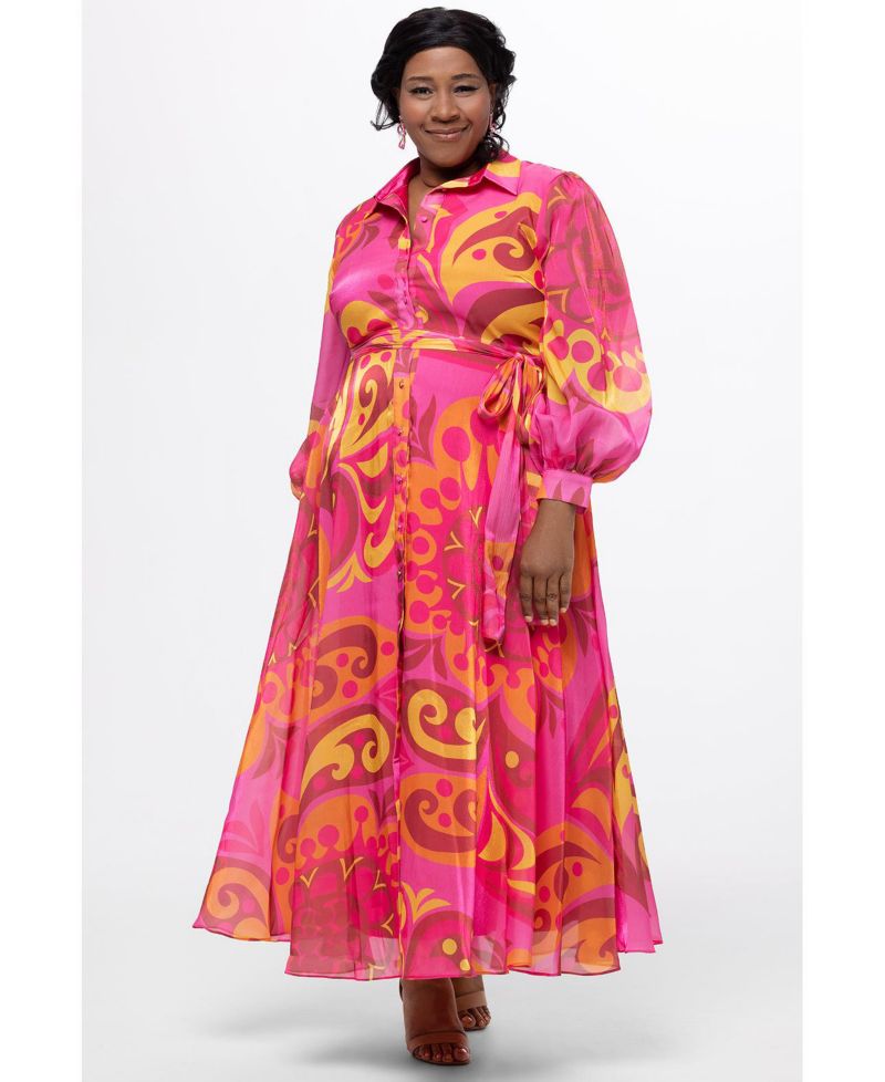 Women's Long Sleeve Abstract Button Down Dress