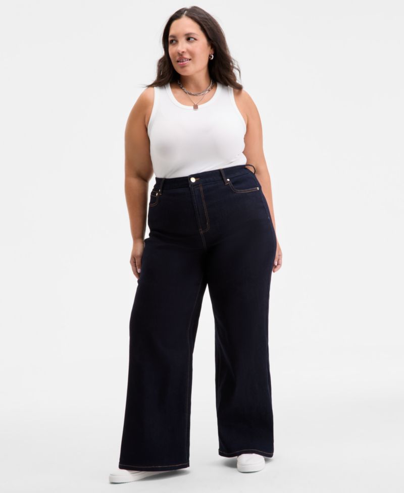 Trendy Plus Size High-Rise Wide-Leg Jeans