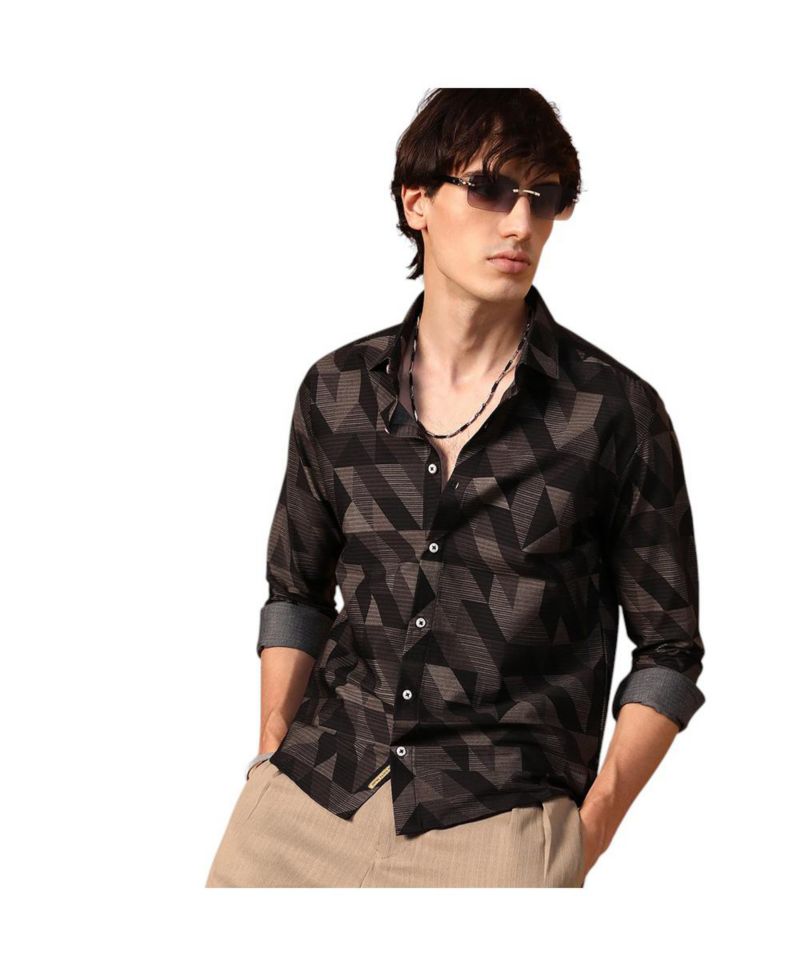 Men's Midnight Black Geometric Seersucker Shirt