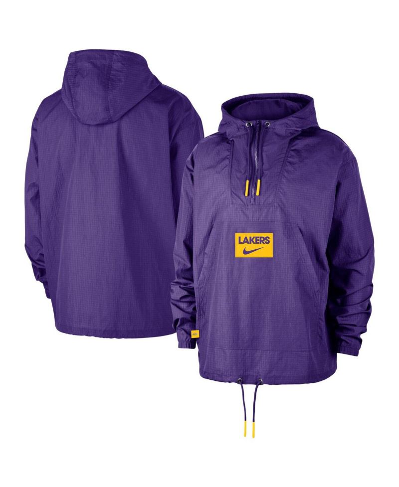 Men's Purple Los Angeles Lakers Courtside Premium Club Anorak Quarter-Zip Pullover Hoodie