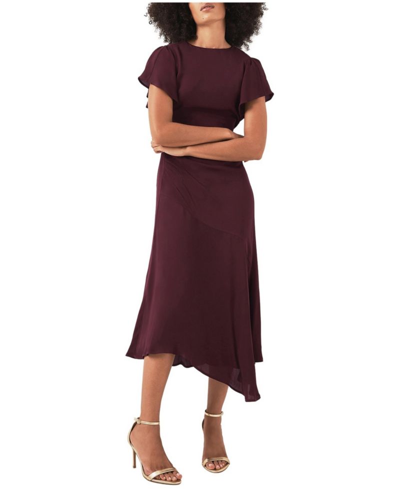 Women's Draped Asymmetric Cocktail Midi Dress