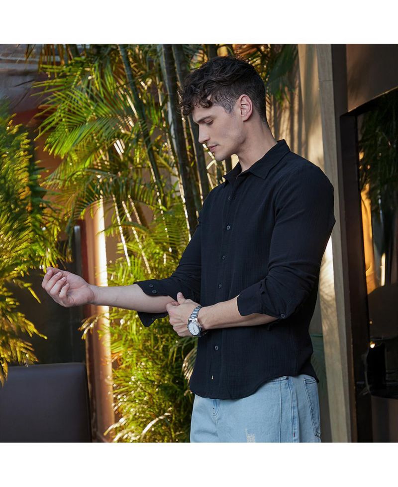 Men's Midnight Black Breezy-Weave Shirt