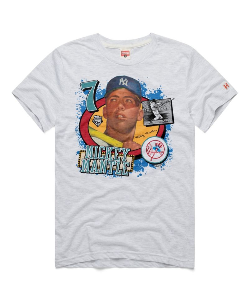 Men's Mickey Mantle Ash New York Yankees Topps 75 Remix Graphic T-Shirt