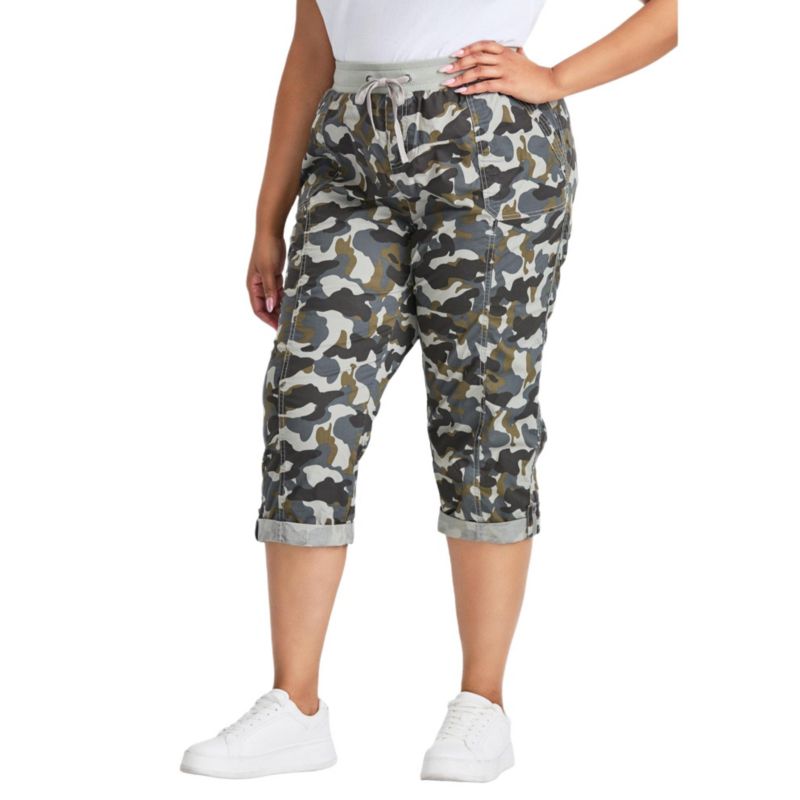Women's Plus Size Cotton Roll Up Capri