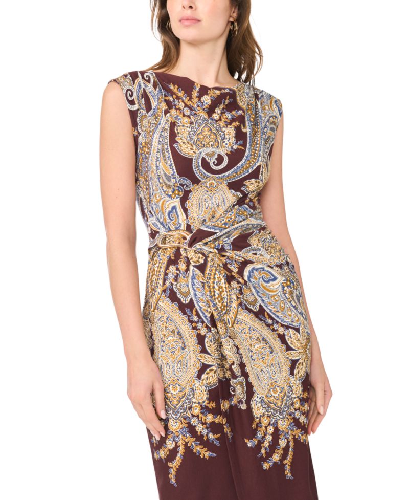 Women's Boat Neck Paisley Sleeveless Wrap Dress