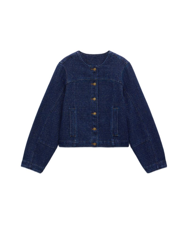 Women's Collarless Lurex Denim Jacket