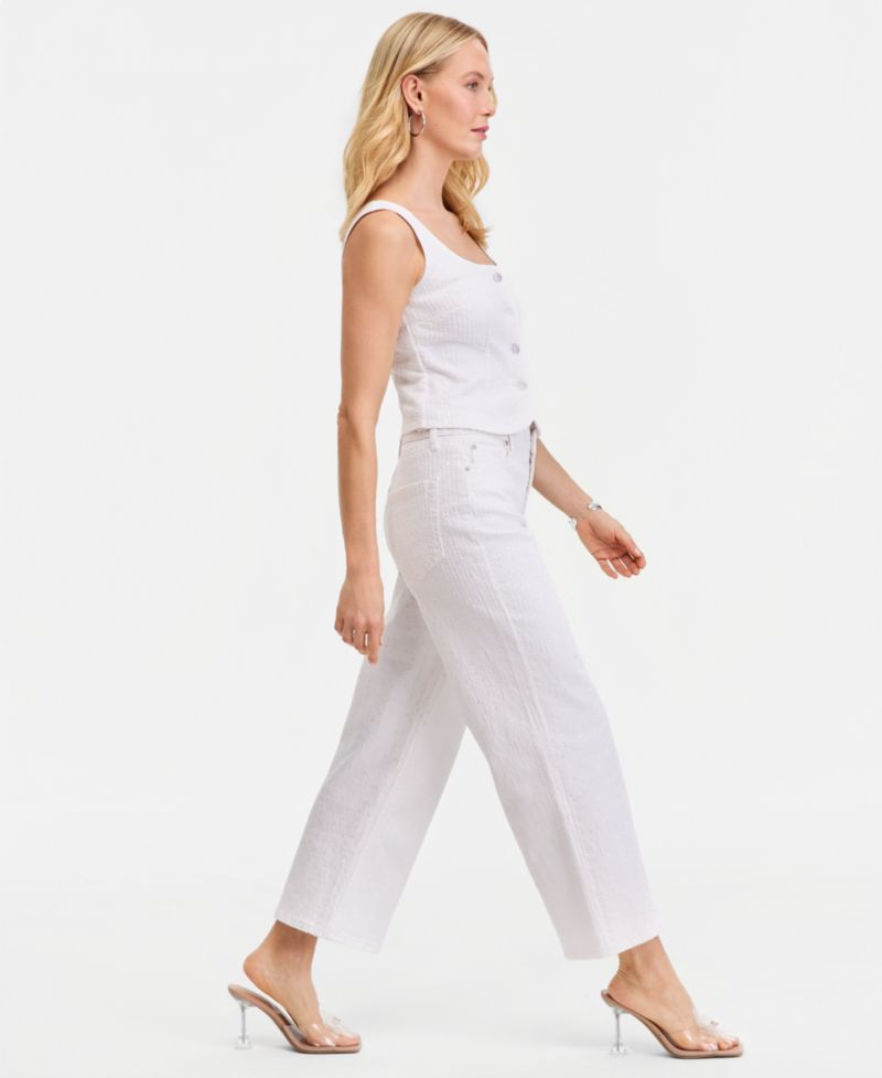 Women's Wide-Leg Sequin Embellished Ankle Jean