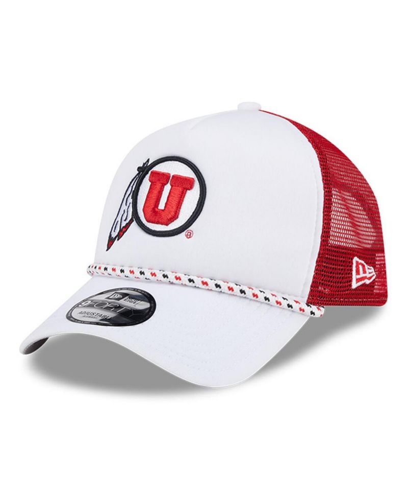Men's White/Red Utah Utes Court Sport Foam A-Frame 9FORTY Adjustable Trucker Hat