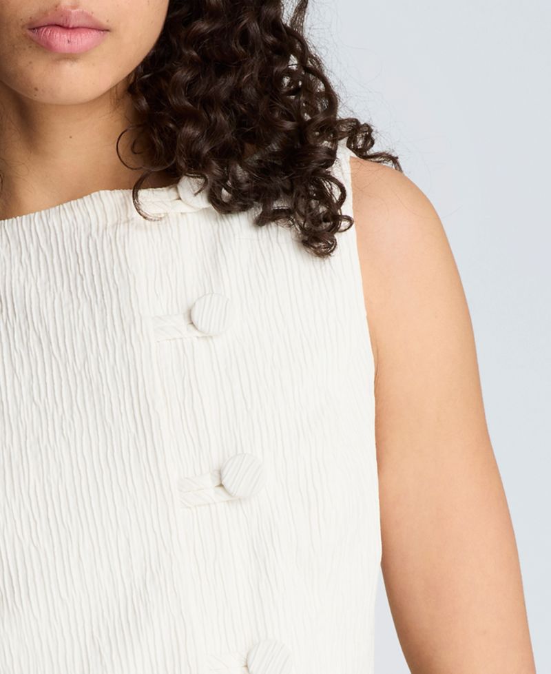 Women's Boat Neck Button-Front Sheath Short Dress