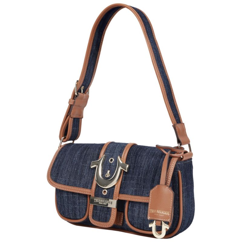 Double Pocket Denim Satchel with Horseshoe Hardware