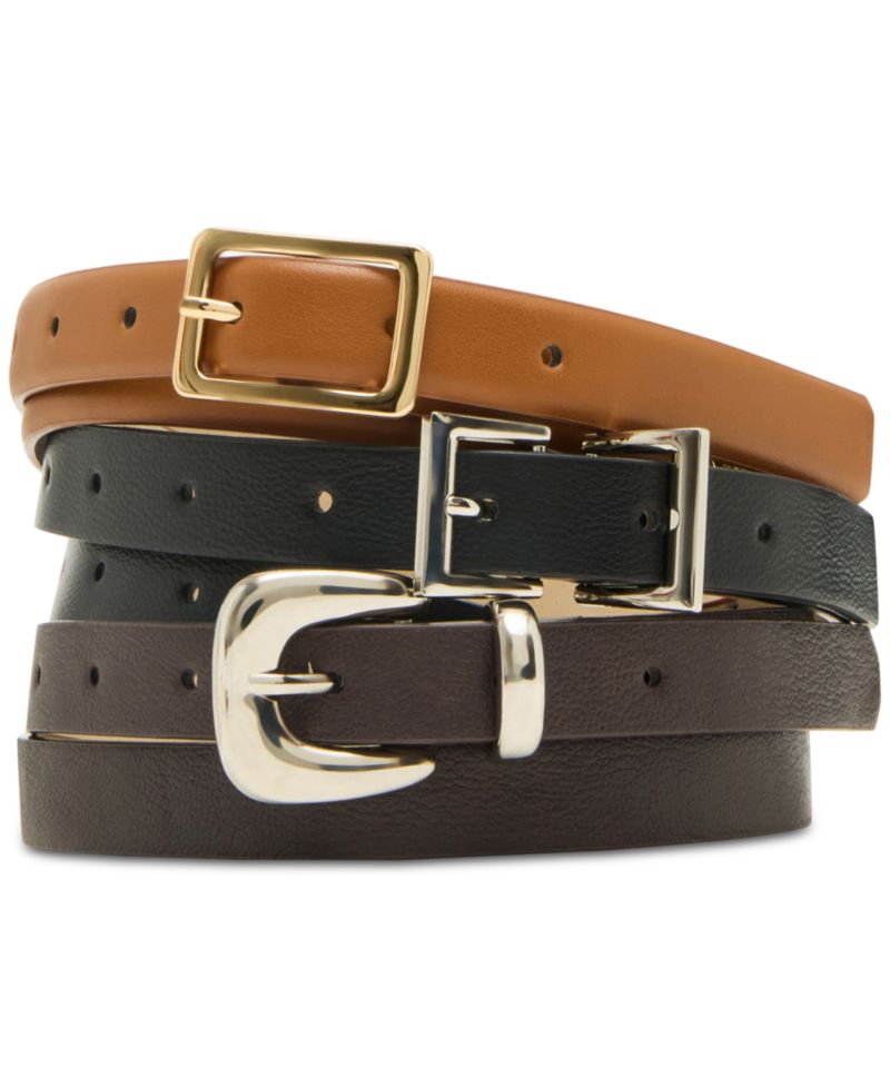 Textured Faux-Leather Belts, Set of 3