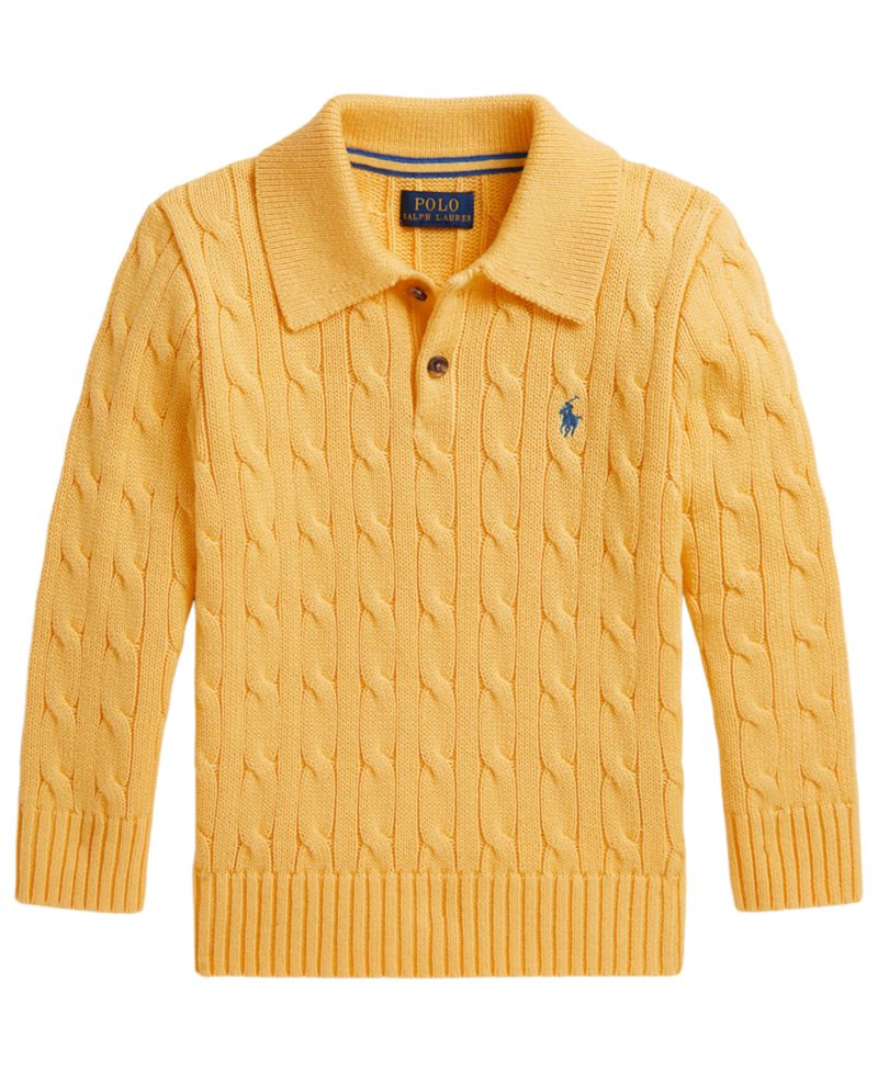 Boys' 2T-7 Cable-Knit Cotton Polo Sweater