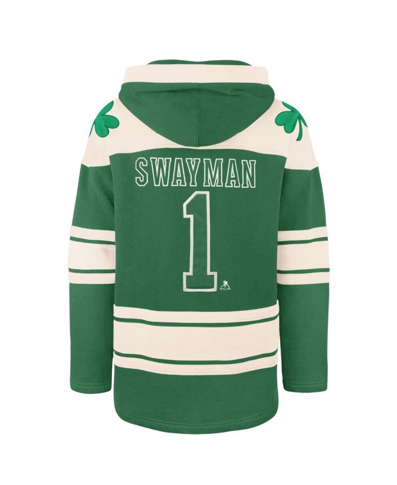 Men's Jeremy Swayman Kelly Green Boston Bruins St. Patrick's Day Player Name & Number Lacer Pullover Hoodie