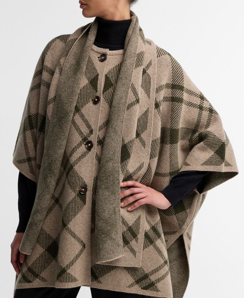Women's Vienna Tartan Knitted V-Neck Wool-Blend Cape Coat