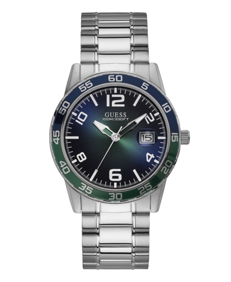 Men's Date Silver Tone Stainless Steel Watch 42 mm