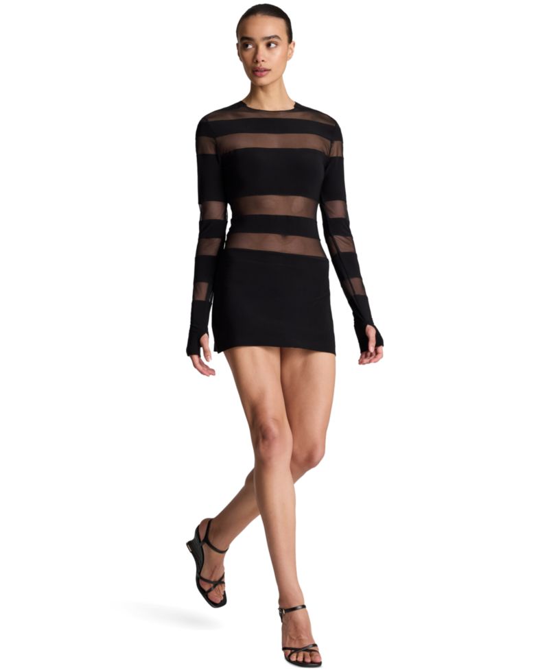 Women's Spliced Long-Sleeve Crewneck Bodycon Mini Dress
