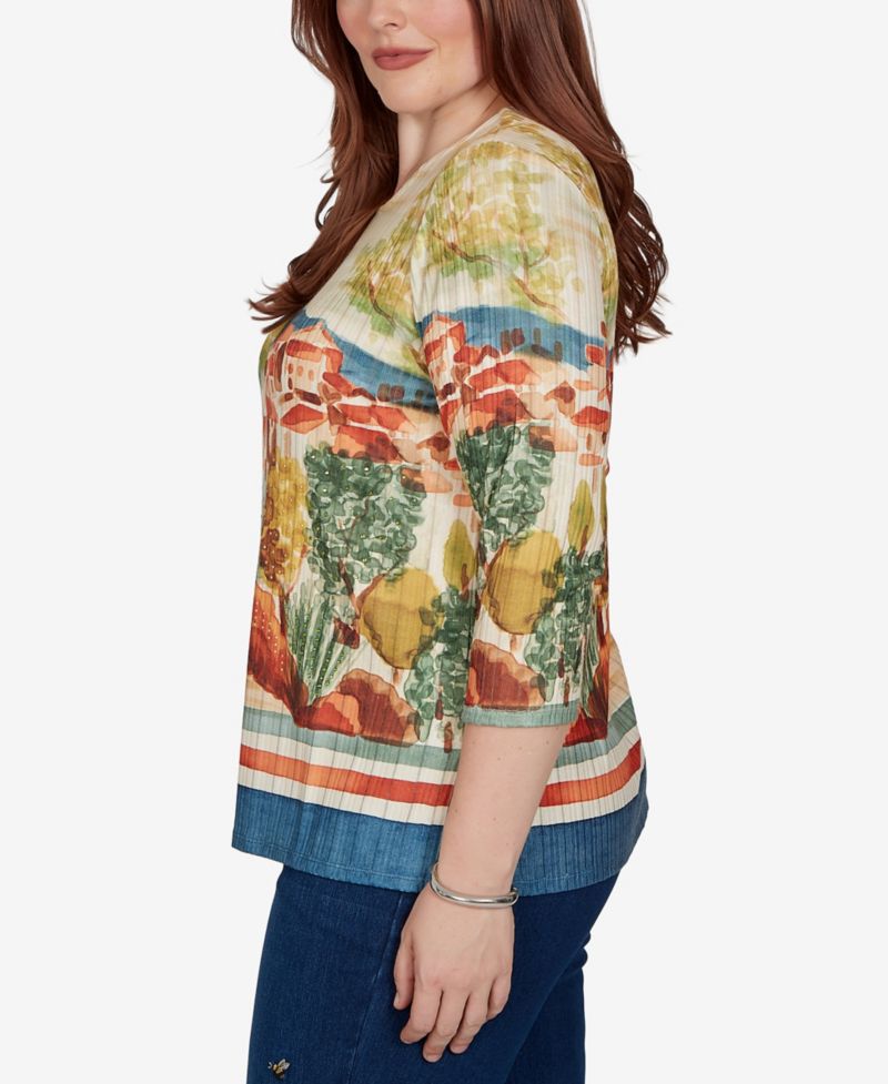 Women's Knit Crew Neck 3/4-Sleeve Top