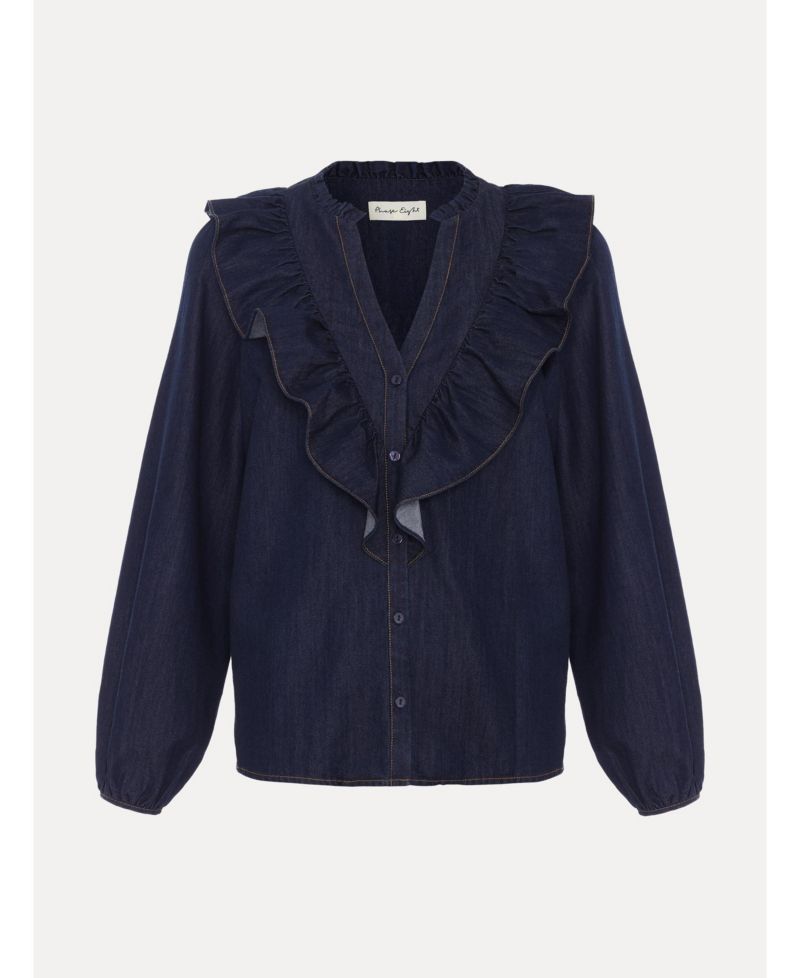 Women's Alexia Denim Ruffle V-Neck Blouse