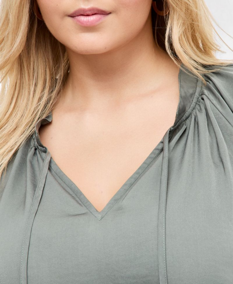Plus Size Raglan-Sleeve Peasant Blouse